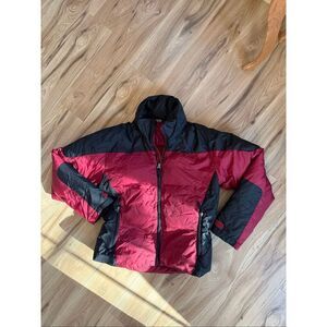 Vintage L.L. Bean Factory Womens Red Blue Quilted Zip Up Puffer Down Coat Medium